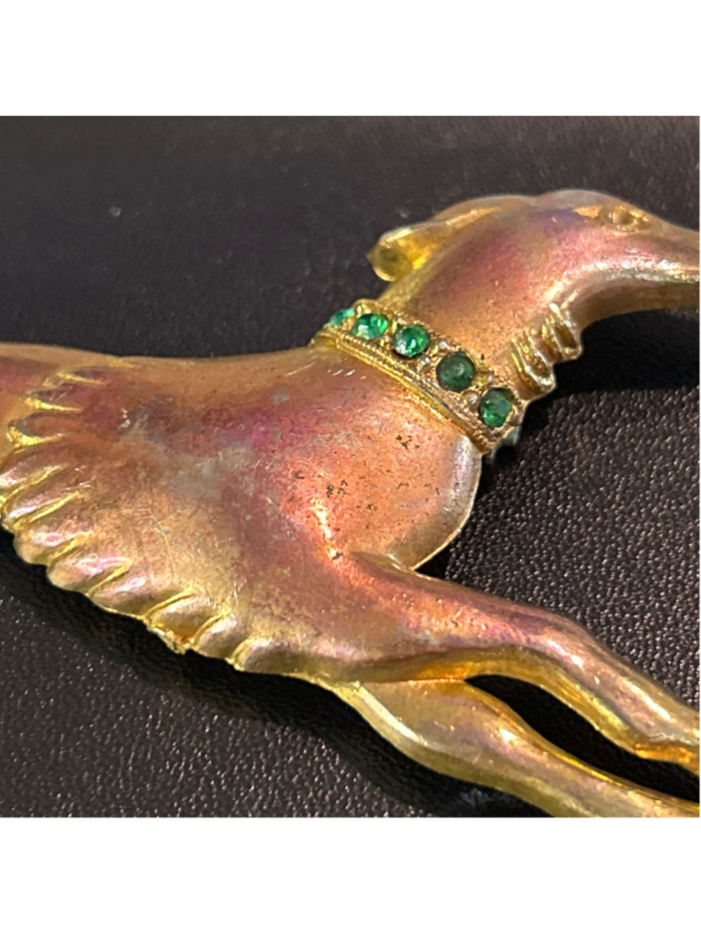 Women's vintage Saluki Brooch One Size Gold Green - Picture 5 of 6